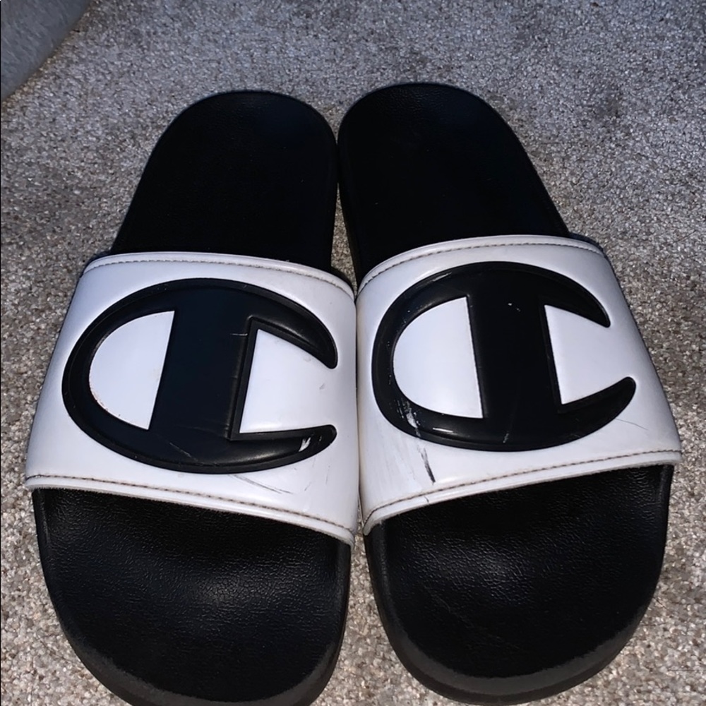 Champion White And Black Slides Men Size 10